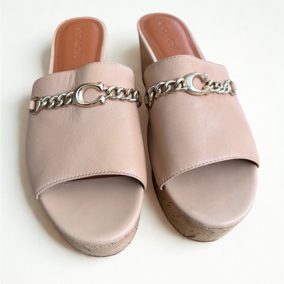 COACH Wendie Leather Cork Wedge Slide Sandals - Beechwood - 11B - Picture 3 of 5